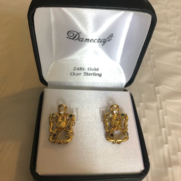 Angel earrings gold over sterling 6 precious gems - Picture 2 of 8